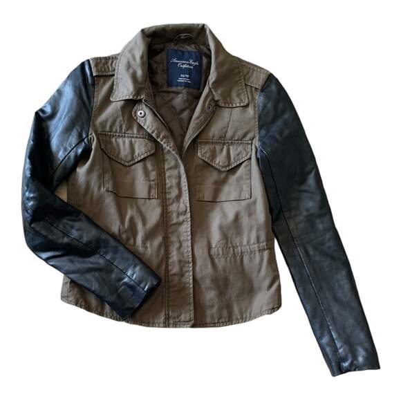 American eagle xs black green outfitters moto jacket woman’s size extra small - Picture 1 of 5